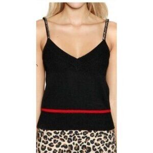 N21 Crystal Embellished Strap Knit Top Black Red